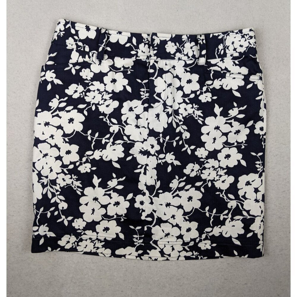 CHAPS - WOMEN'S BLUE & WHITE FLORAL PRINT SHORT PENCIL SKIRT - SIZE 6P
